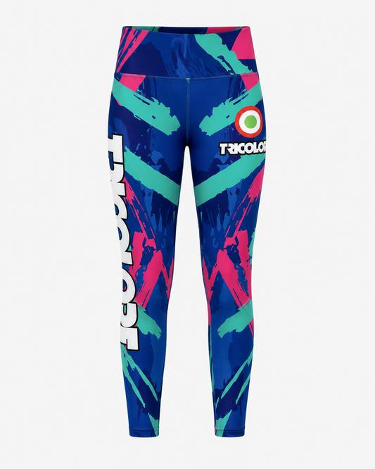 Women's Sports Leggings Tricolore Brush Blue-Fuchsia